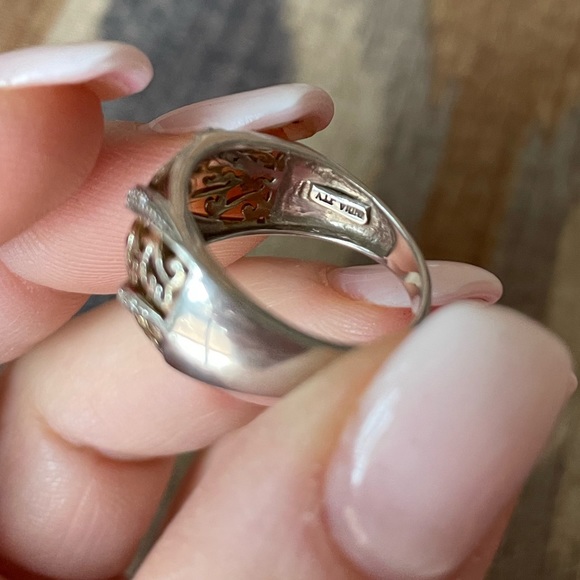 Sterling silver, 14k gold, and diamond dome ring Sz 8 - Picture 3 of 5